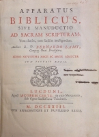 Portada de libro Apparatus Biblicus Sive Manuductio ad Sacram Scripturam