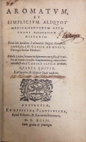 Portada de libro Aromatum et Simplicium Aliquot Medicamentorum apud Indos Nascentium...