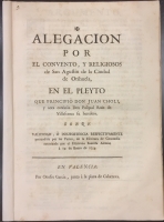 Portada de libro Alegación por El Convento, y Religiosos de San Agustín de la Ciudad de...