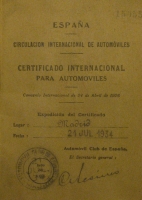 Portada de libro España. Circulación Internacional De Automóviles. Certificado...